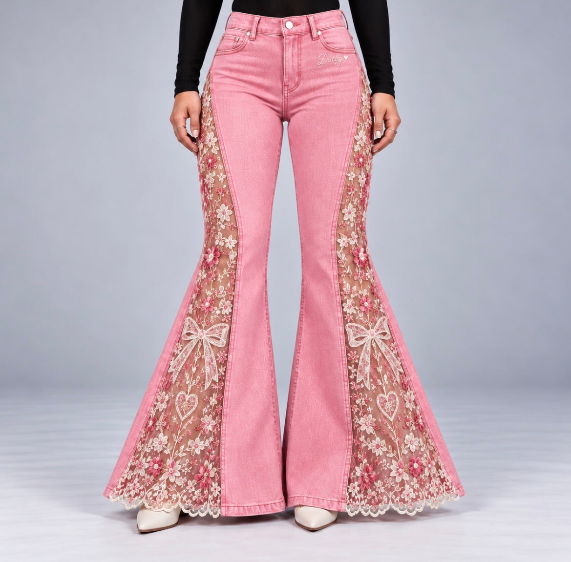 Scarlet Denim Lace Panel Flare Jeans