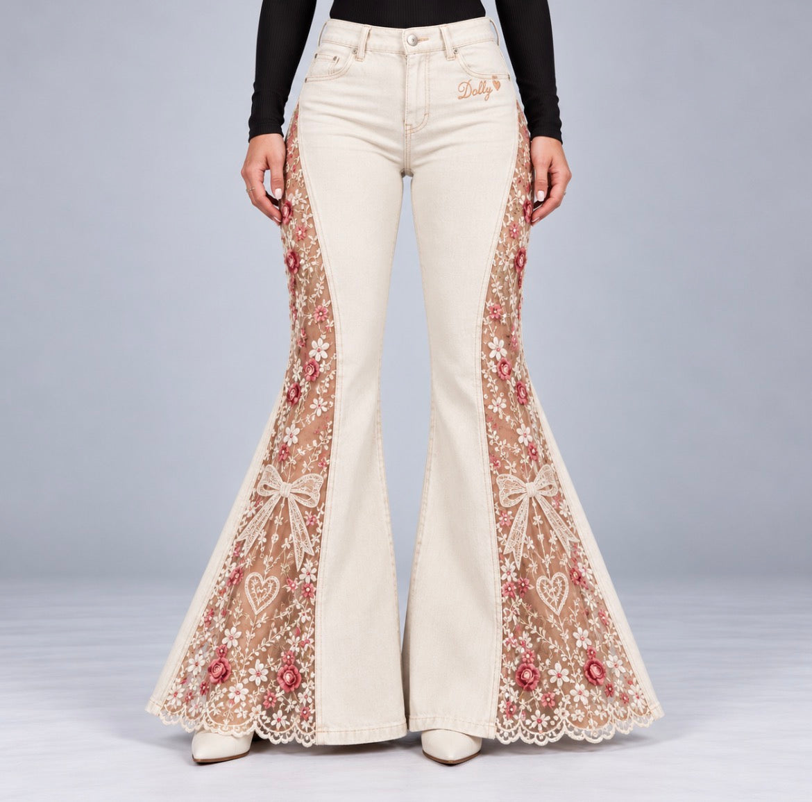 Scarlet Denim Lace Panel Flare Jeans