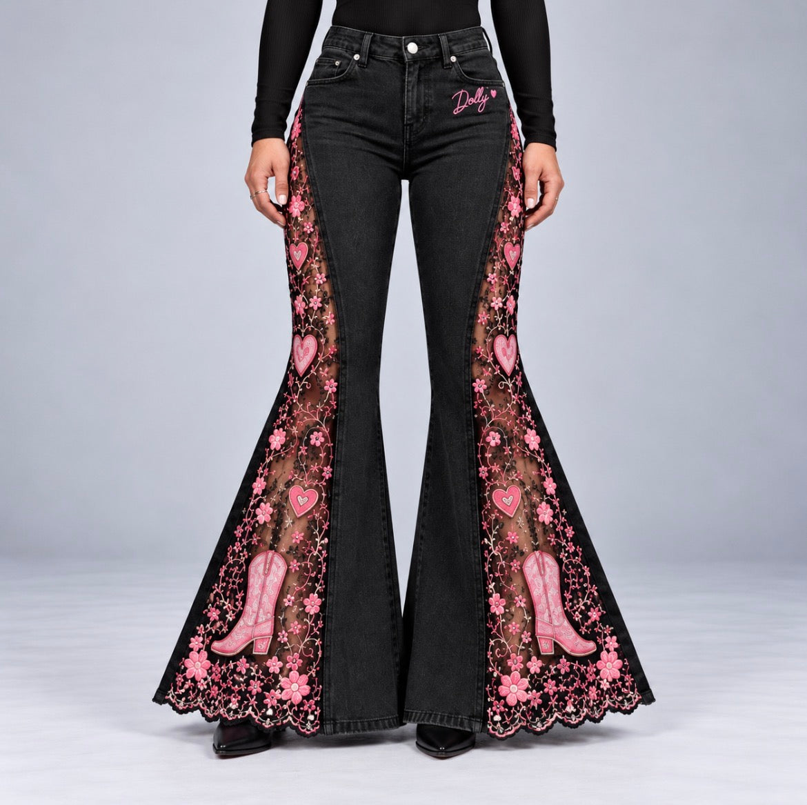 Scarlet Denim Lace Panel Flare Jeans