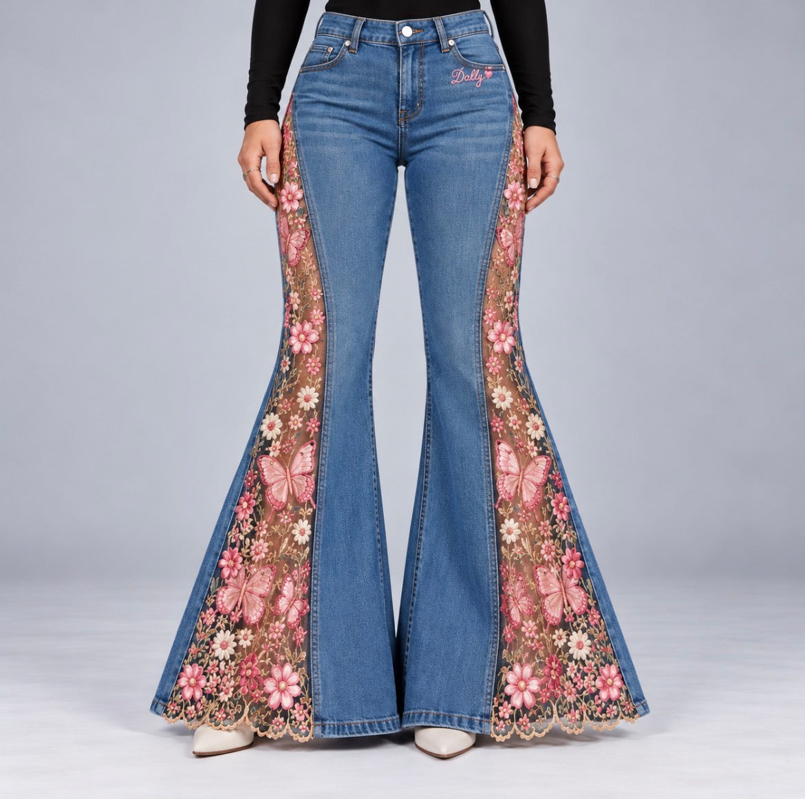 Scarlet Denim Lace Panel Flare Jeans