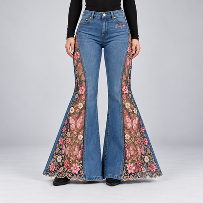 Scarlet Denim Lace Panel Flare Jeans