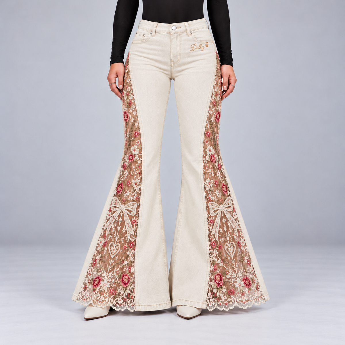 Scarlet Denim Lace Panel Flare Jeans