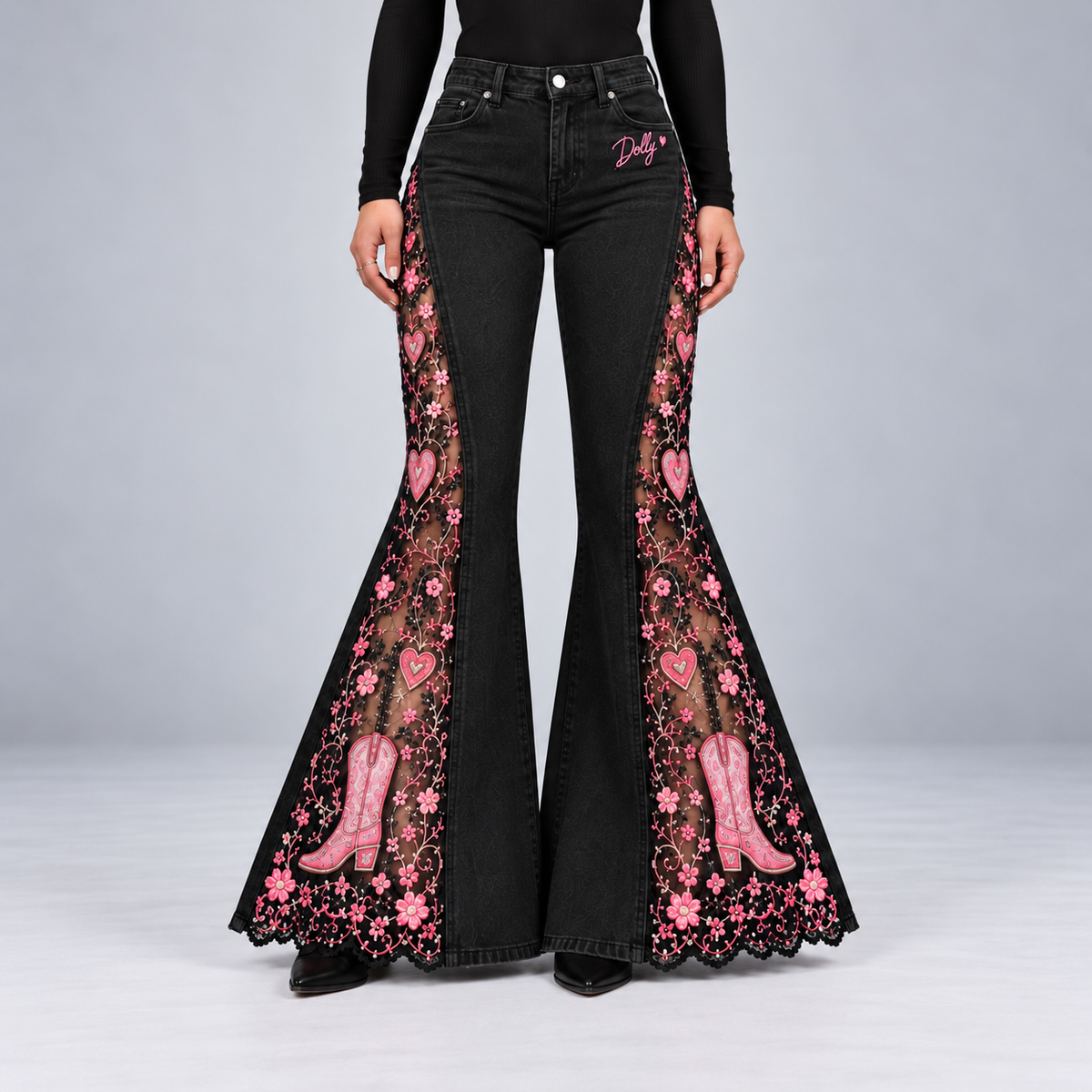 Scarlet Denim Lace Panel Flare Jeans
