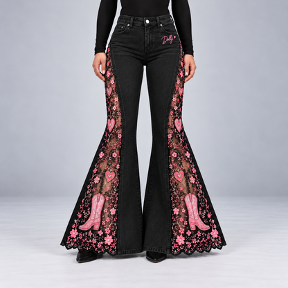 Scarlet Denim Lace Panel Flare Jeans