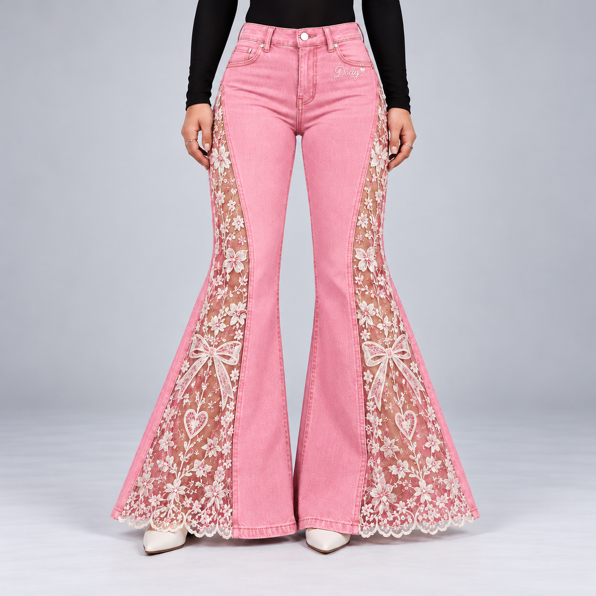 Scarlet Denim Lace Panel Flare Jeans